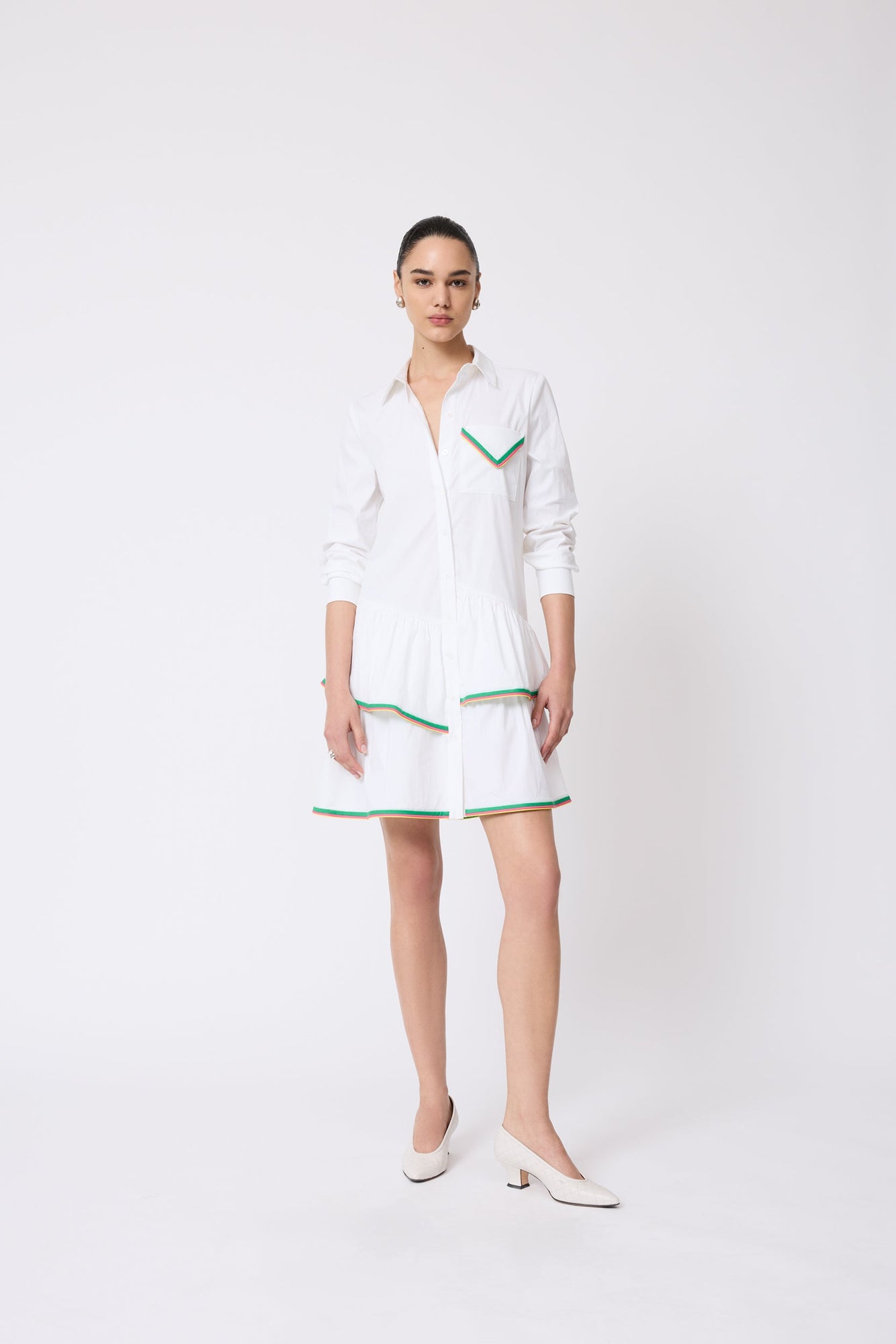 Cotton Poplin Ruffle Dress | White