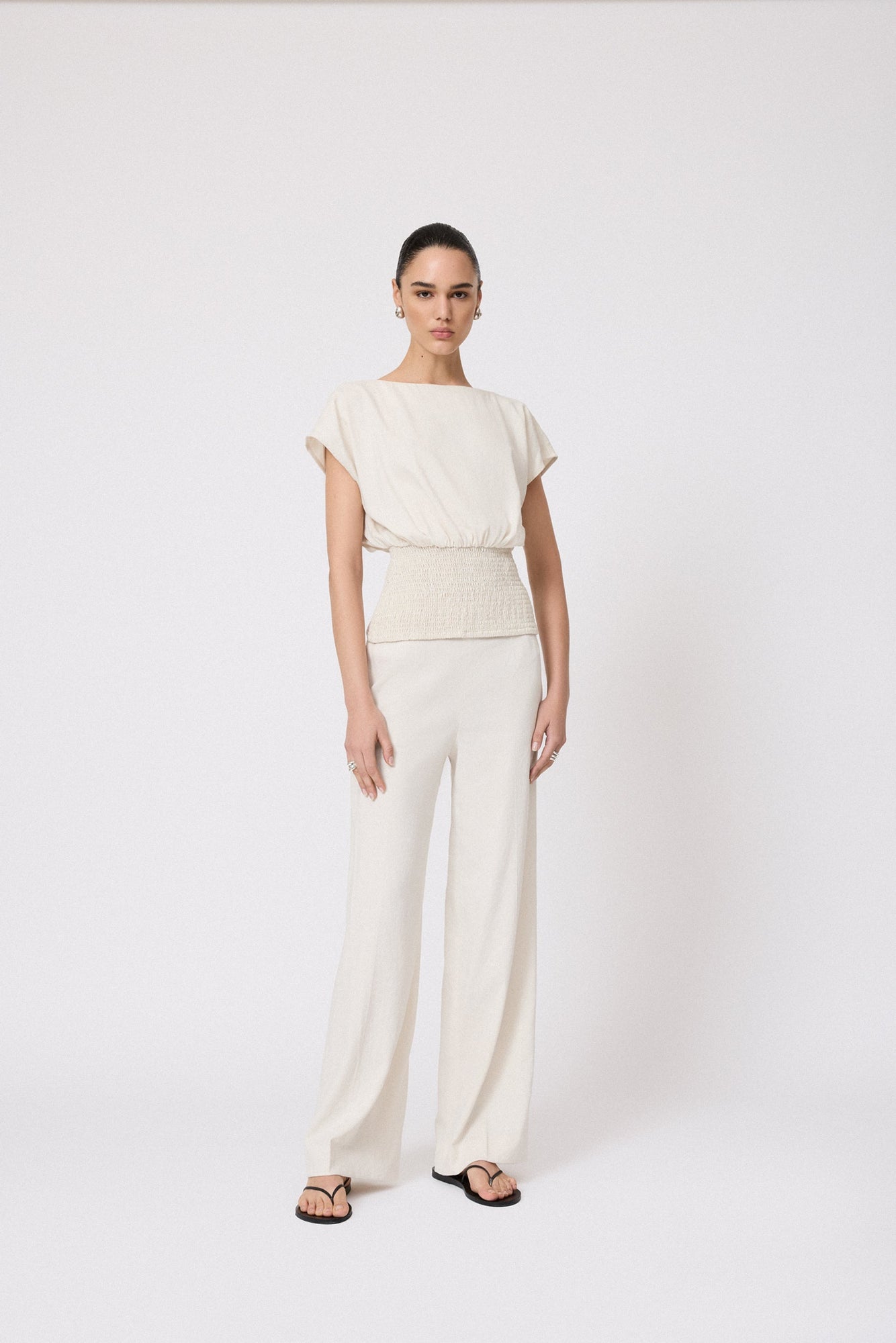 Linen Smocked Top | Bone