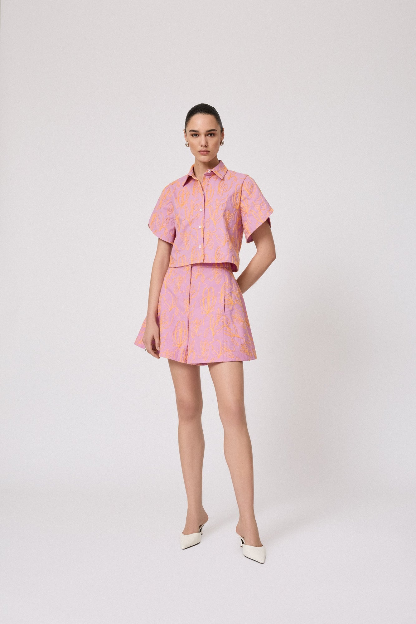 Thread Embroidered Canvas Top | Orchid