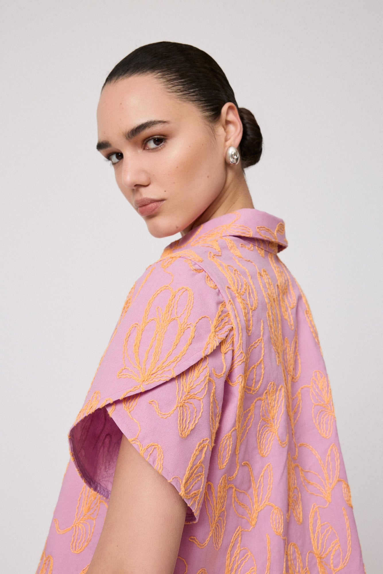Thread Embroidered Canvas Top | Orchid