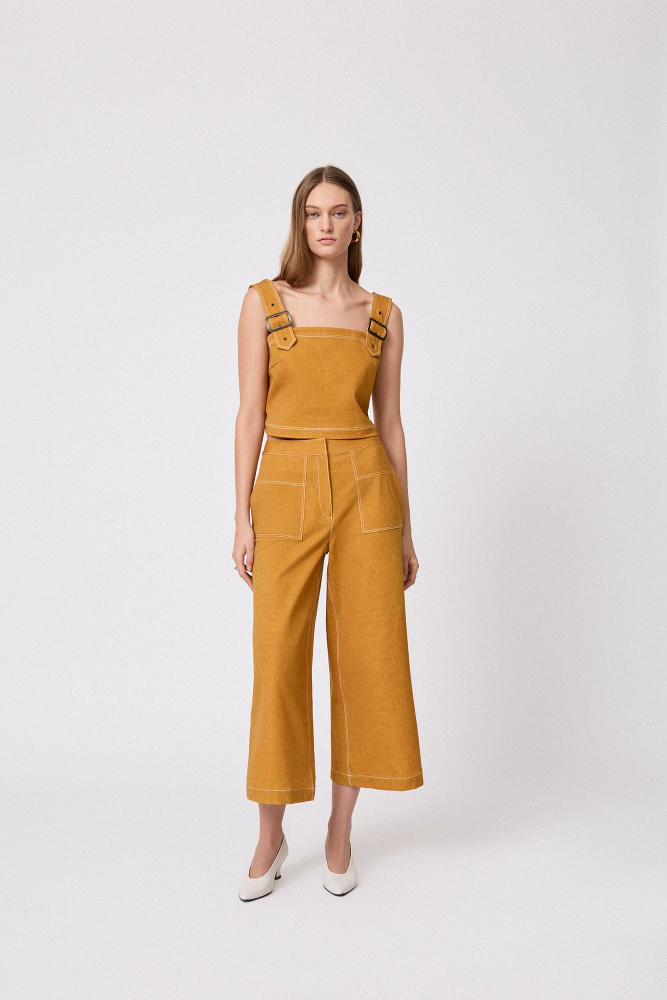 Stretch Denim Square Neck Top | Ochre