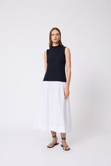 Poplin Combo Midi Knit Dress | Navy