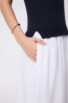 Poplin Combo Midi Knit Dress | Navy