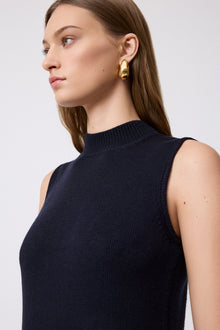 Poplin Combo Midi Knit Dress | Navy
