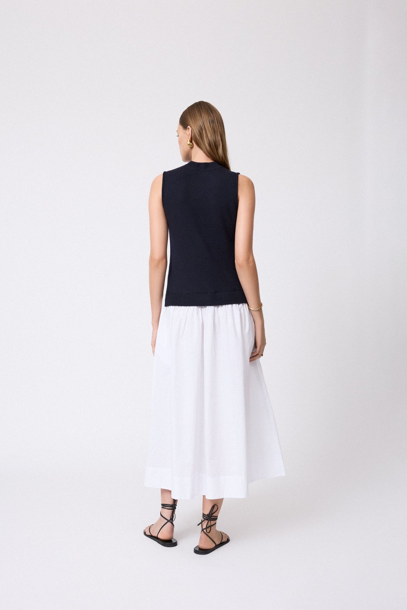 Poplin Combo Midi Knit Dress | Navy