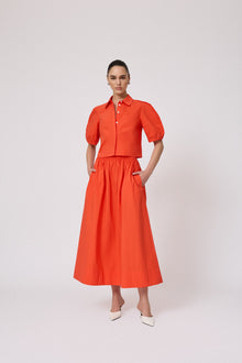 Tech Poplin Midi Skirt | Vermillion