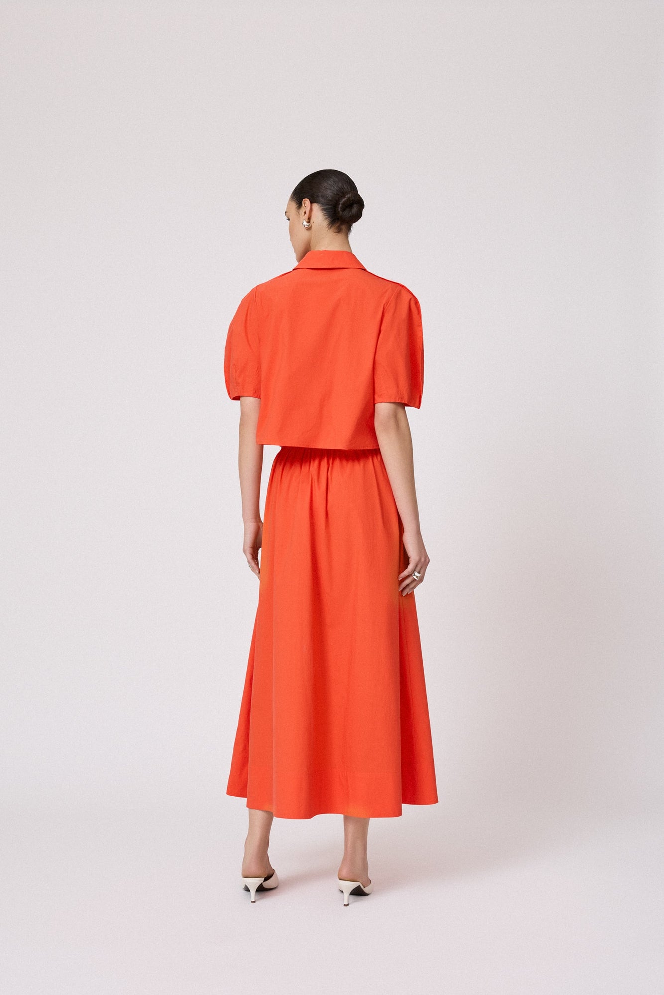 Tech Poplin Midi Skirt | Vermillion