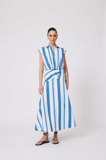Striped Cotton Poplin Sleeveless Top | Blue/White