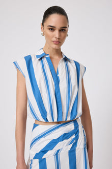 Striped Cotton Poplin Sleeveless Top | Blue/White