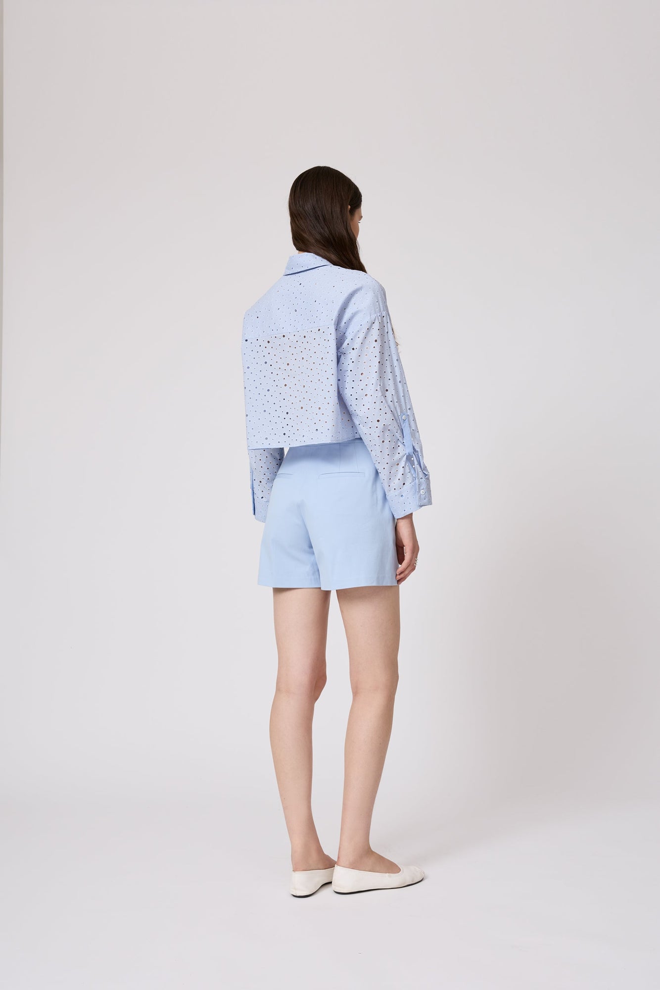 Polka Dot Eyelet Cropped Shirt | Cloud