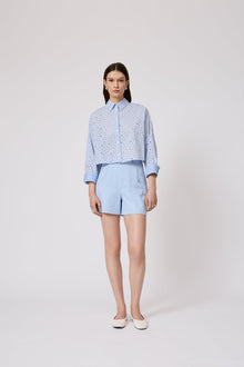 Polka Dot Eyelet Cropped Shirt | Cloud