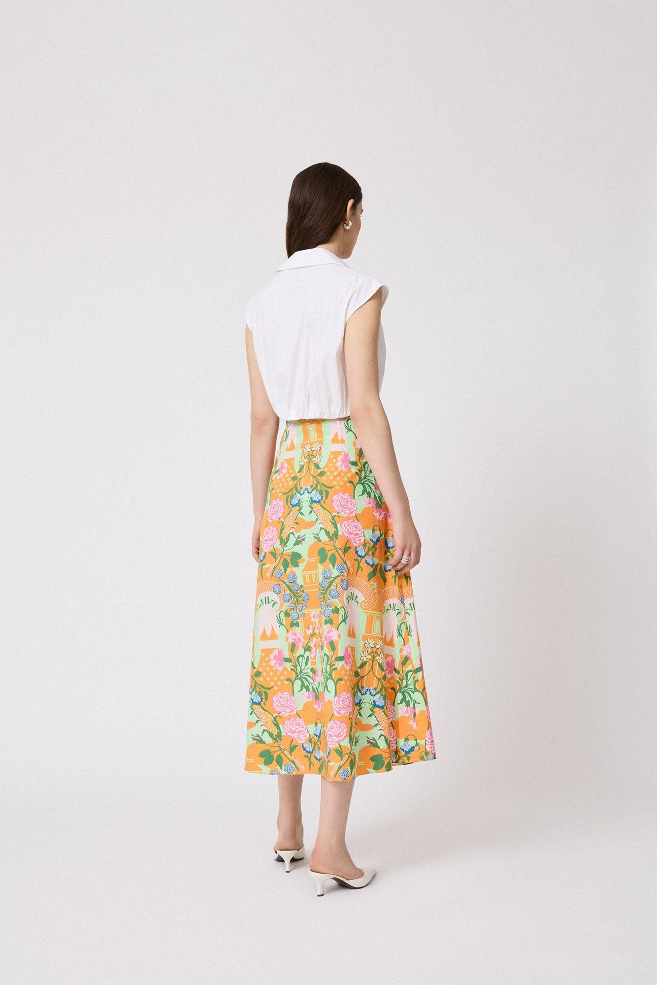 Rose Garden Cotton Midi Skirt | Marigold Multi