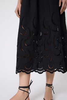 Wave Eyelet Midi Dress | Black
