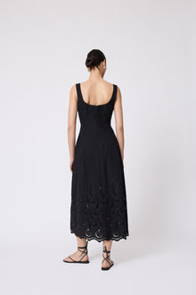 Wave Eyelet Midi Dress | Black