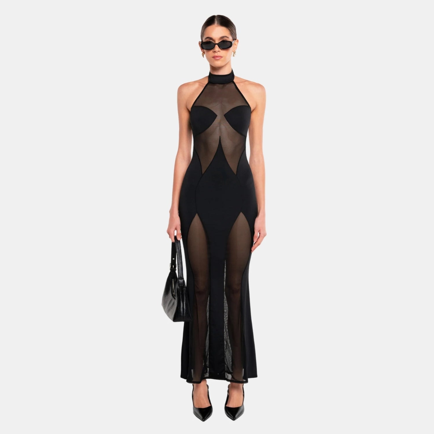 OW Collection SIERRA Halter Neck Dress Dress 002 - Black Caviar