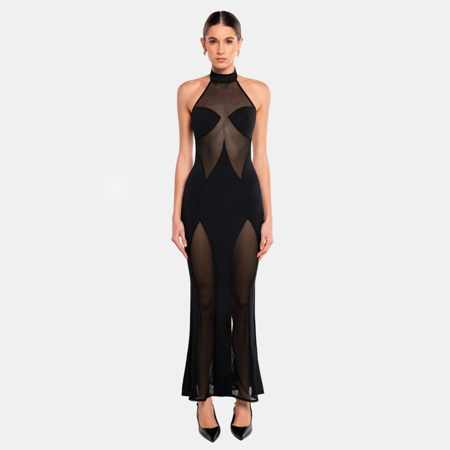 OW Collection SIERRA Halter Neck Dress Dress 002 - Black Caviar