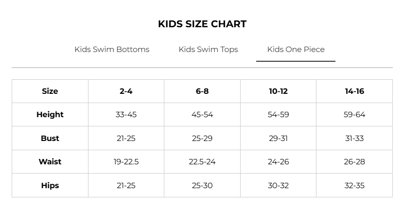 Product size guide