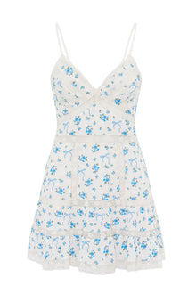 Solbina Cotton Rose & Bow Mini Dress | Aegean Blue