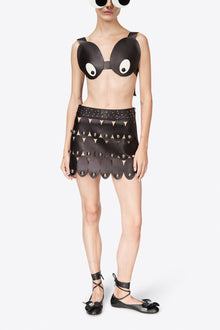 Studded Eye Leather Mini Skirt | Black