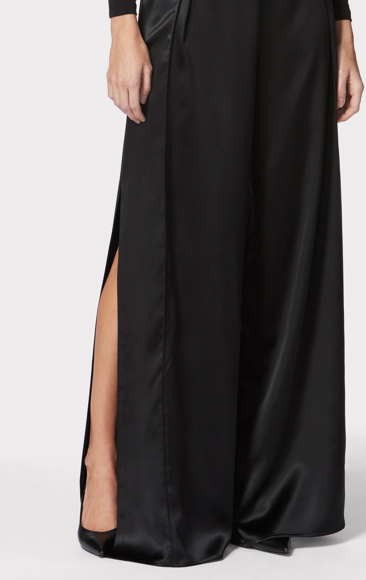 Icon High Waist Silk Wide Leg Pants | Black