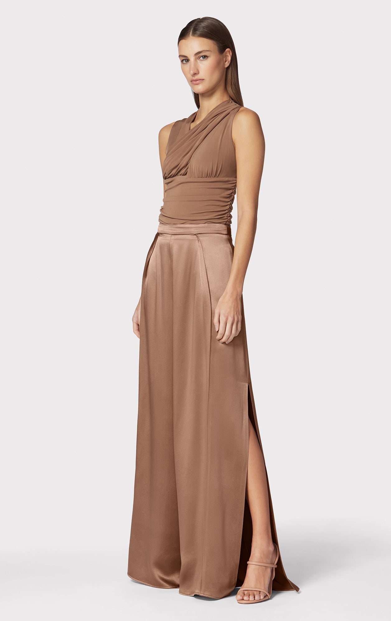 Icon High Waist Silk Wide Leg Pants | Toffee