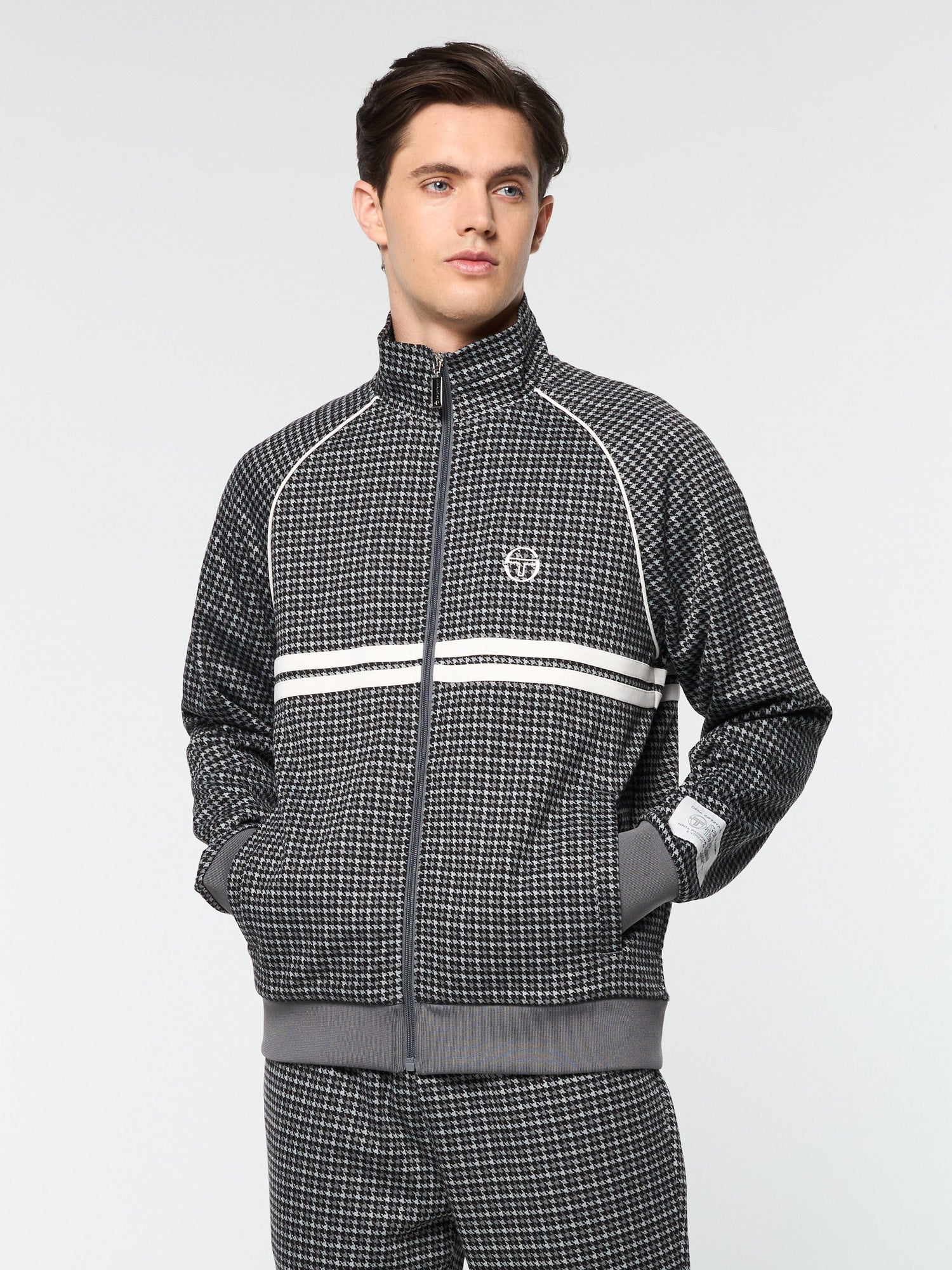 Men | Dallas Houndstooth Track Jacket | Black Beauty