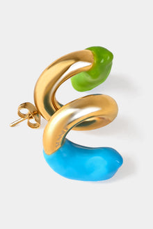 Fusillo Rubberized Gold Earrings | Unisex | Sky Blue x Fern Green