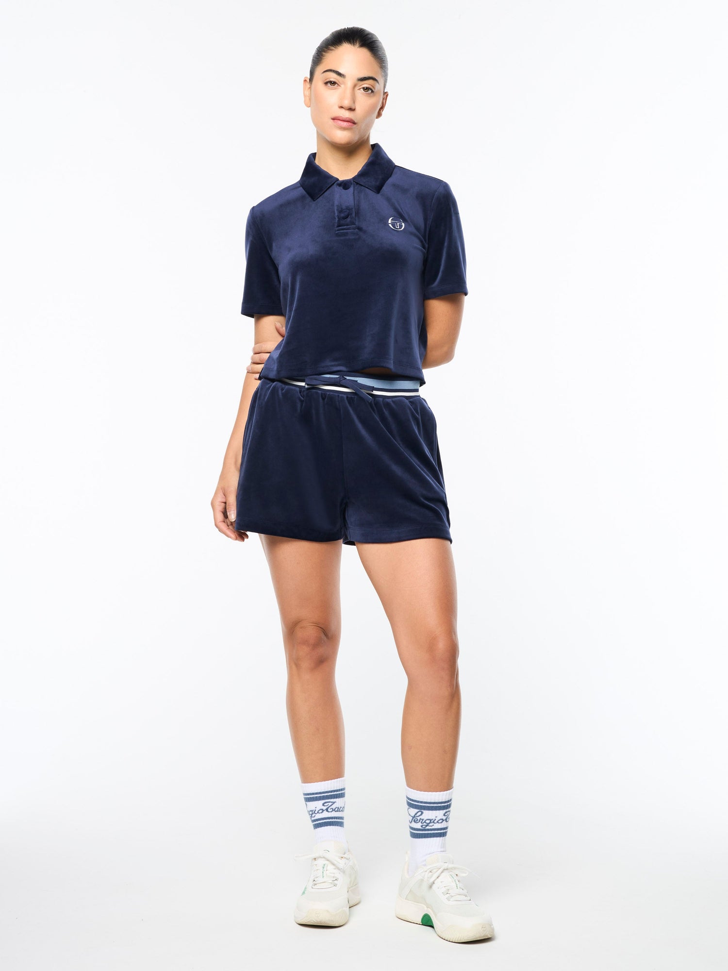 Women | Adele Velour Polo | Maritime Blue