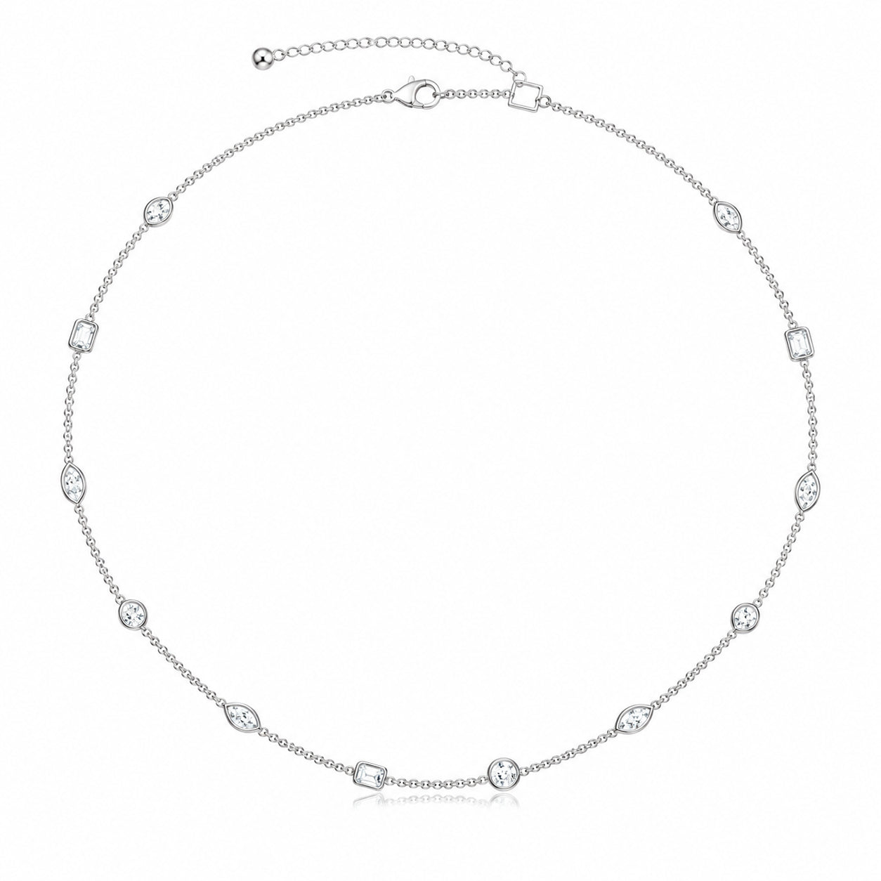 Womens | Station Necklace | 14K White Gold | 3 CTW Round Cut Natural Diamond | G-SI1