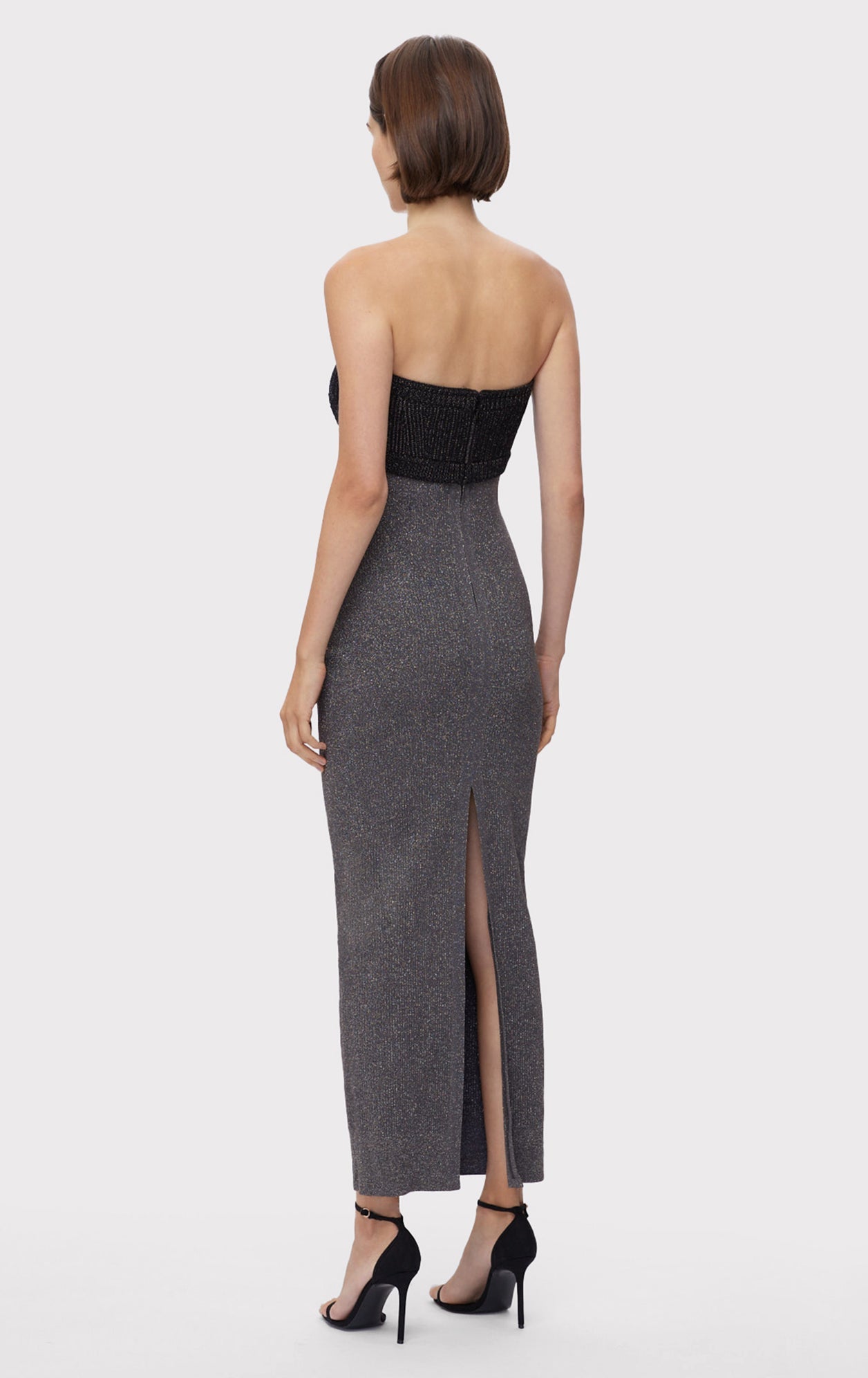 Mixed Gauge Metallic Strapless Gown | Metallic Iron Black