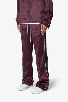 Satin Track Pants | Burgundy