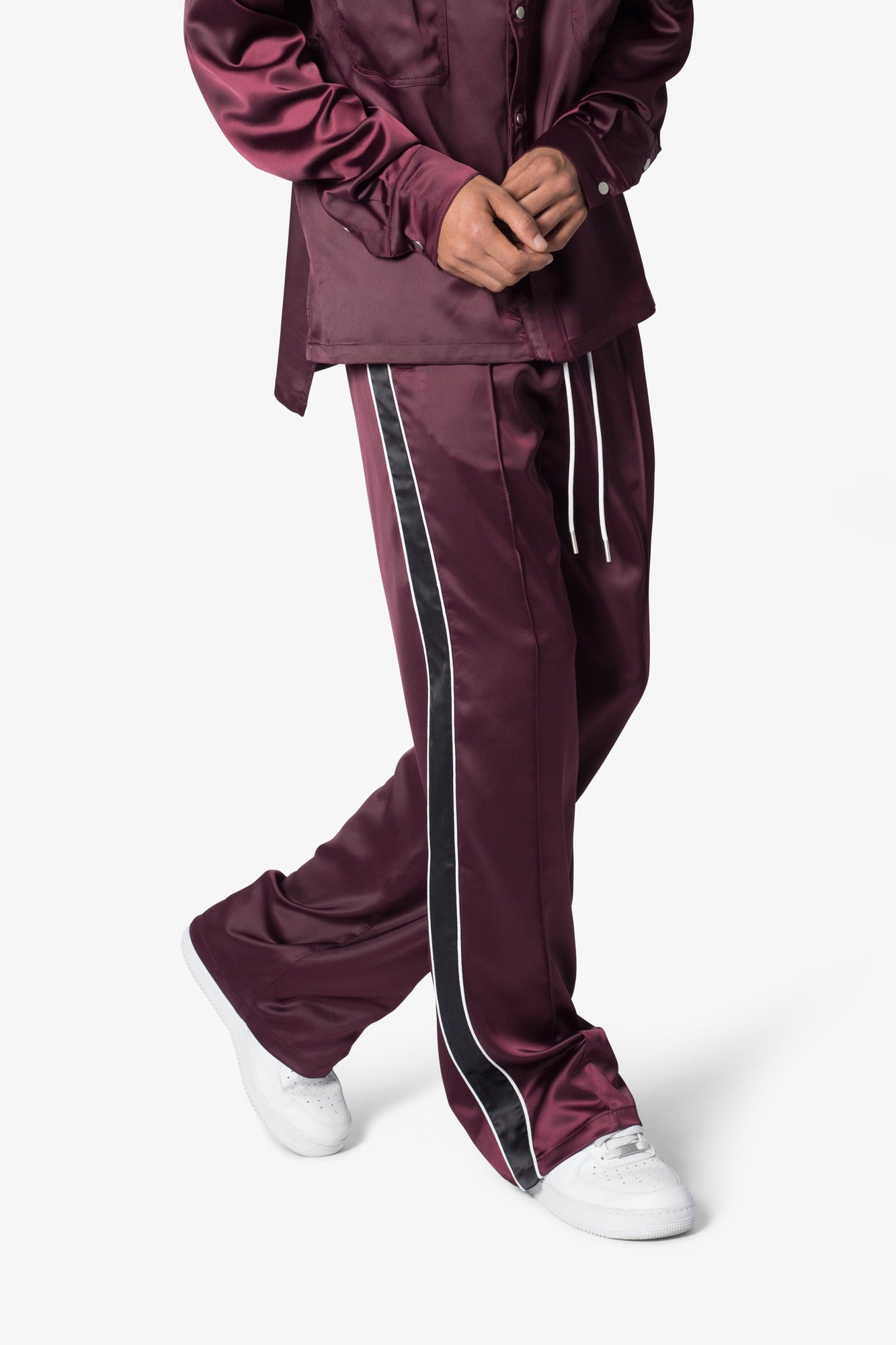 Satin Track Pants | Burgundy