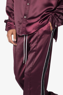 Satin Track Pants | Burgundy