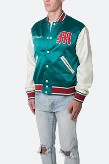 Satin Varsity Jacket | Green x White