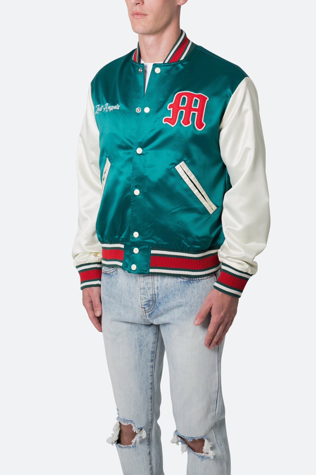 Satin Varsity Jacket | Green x White