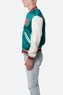 Satin Varsity Jacket | Green x White