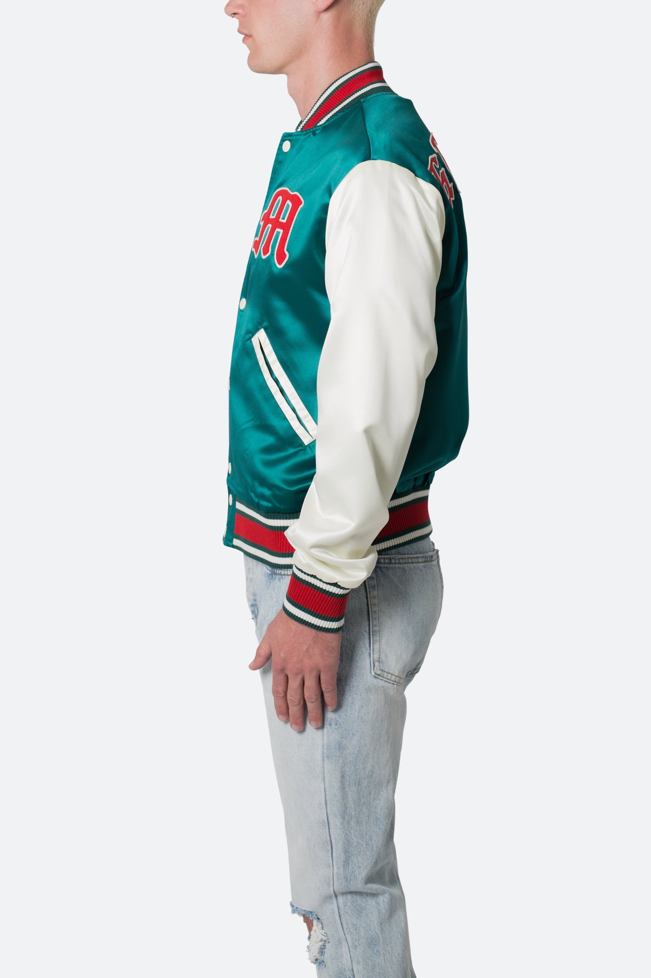 Satin Varsity Jacket | Green x White