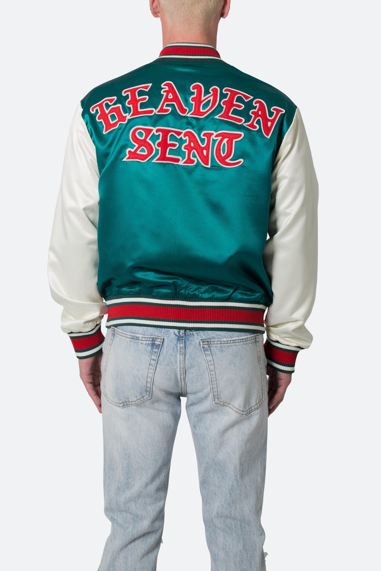 Satin Varsity Jacket | Green x White