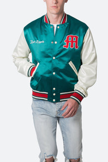 Satin Varsity Jacket | Green x White