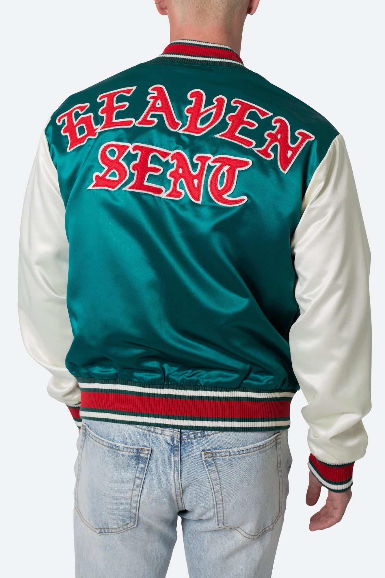Satin Varsity Jacket | Green x White