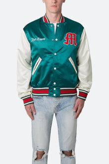 Satin Varsity Jacket | Green x White