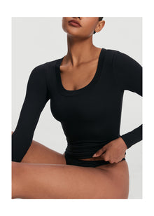 Scoop Neck Long Sleeve Top | Black