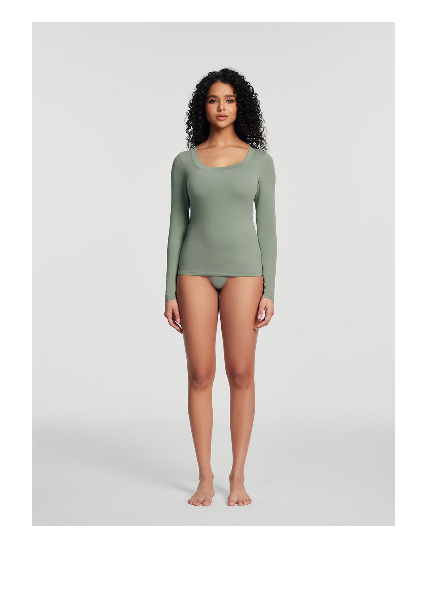 Scoop Neck Long Sleeve Top | Sage Green