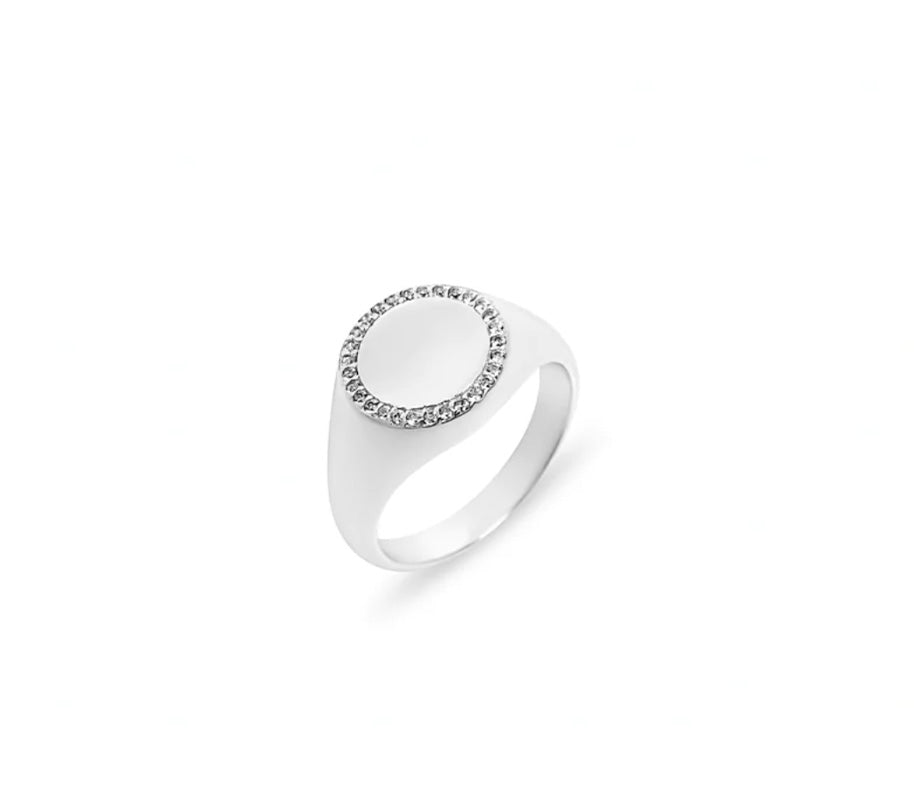 The Pave' Disc Signet Ring | Sterling Silver