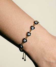 The Black Adjustable Evil Eye Bracelet | 18Kt Gold Vermeil
