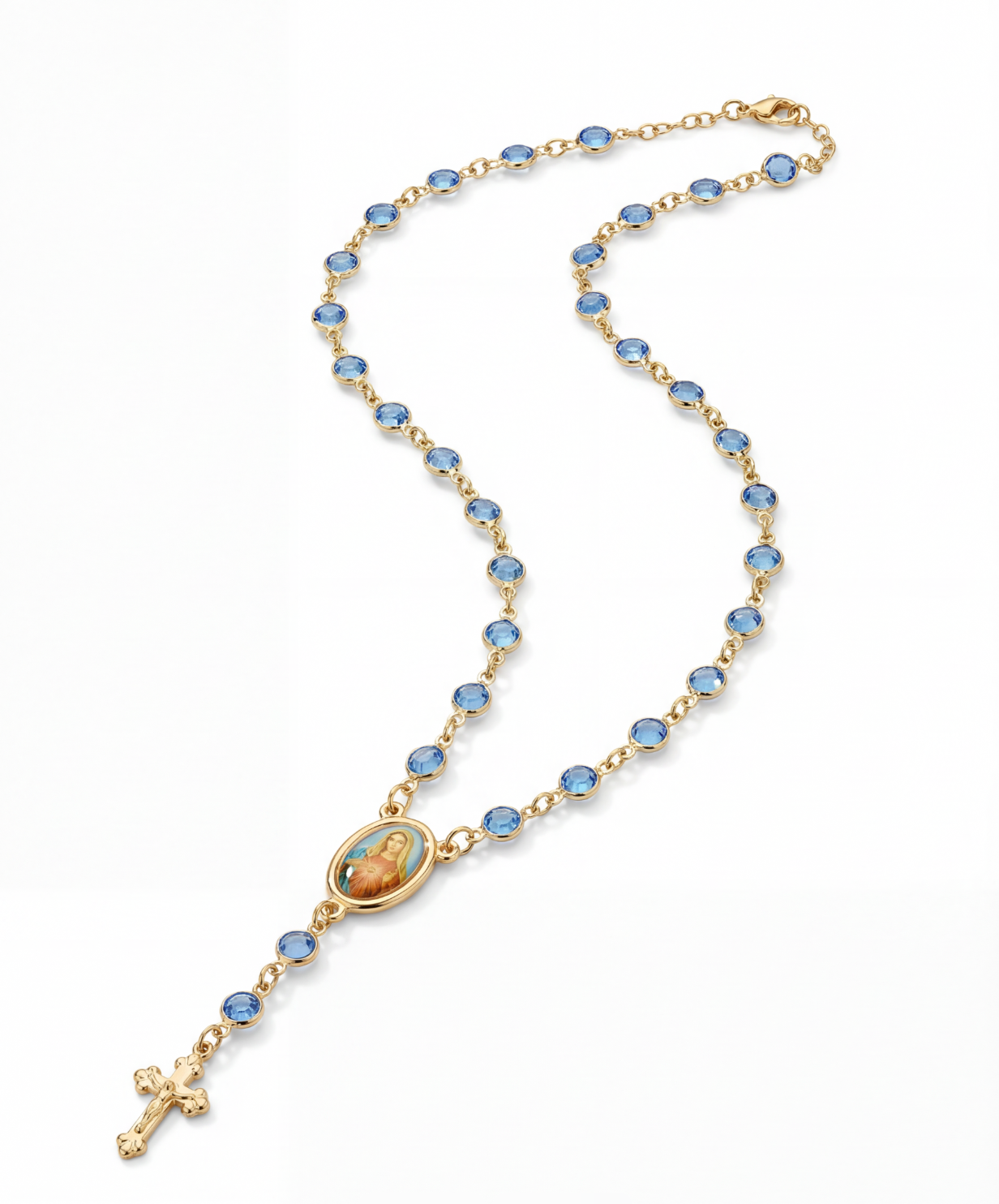 The Mary Blue Stone Rosary Necklace | 18Tk Gold Filled