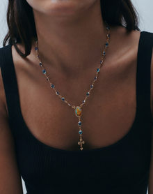 The Mary Blue Stone Rosary Necklace | 18Tk Gold Filled