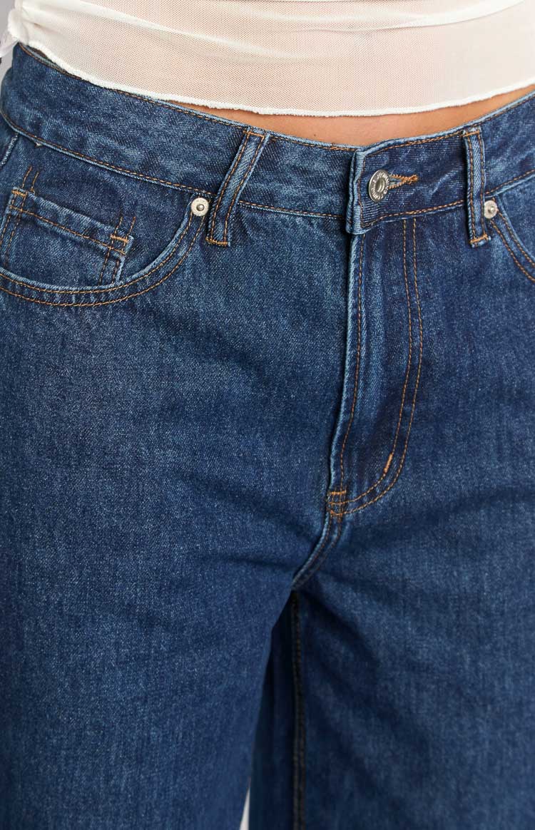 She's Yours Denim Wide Leg Boyfriend Jeans | Dark Wash