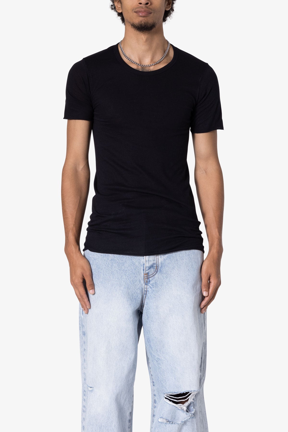 Sheer Knit Bias Cut Tee | Black