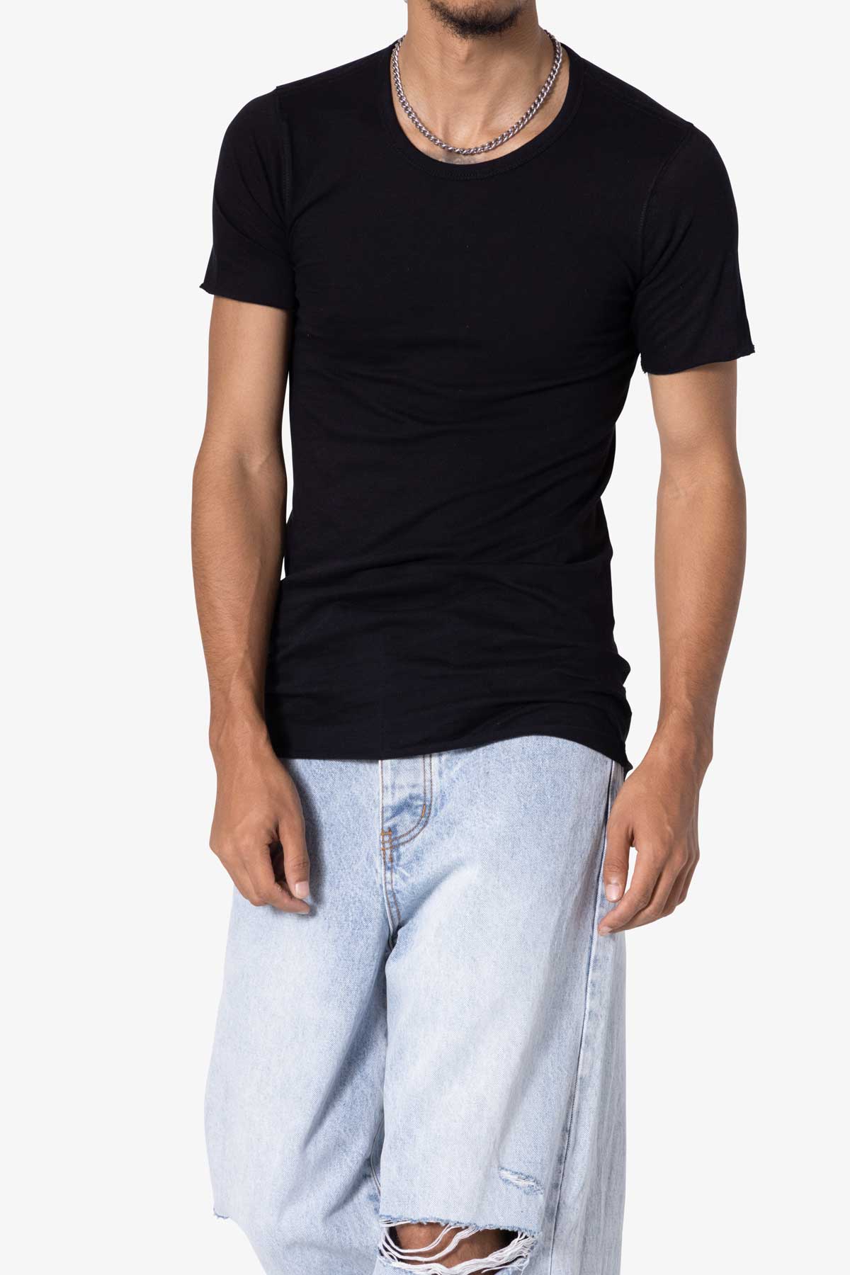 Sheer Knit Bias Cut Tee | Black